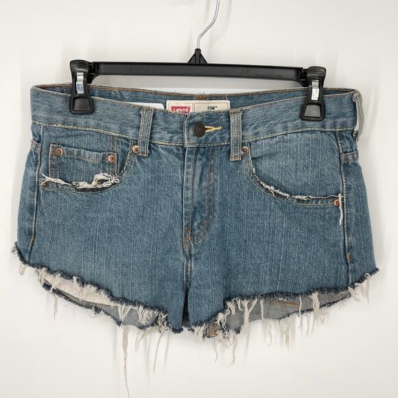 Levi's 550 Youth Cut Off Frayed Denim Jean Shorts Sz 16 / 30" Waist Distressed - Picture 1 of 8